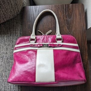 Giani Bernini Pink Cream Leather Colorblock Double handle Handbag Bag Purse